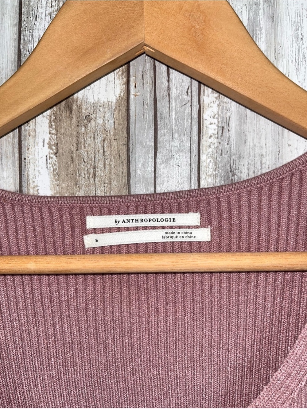 Anthropologie Mauve Ribbed Wrap Sweater Satin Puff Sleeve Top S NWT - Picture 6 of 7